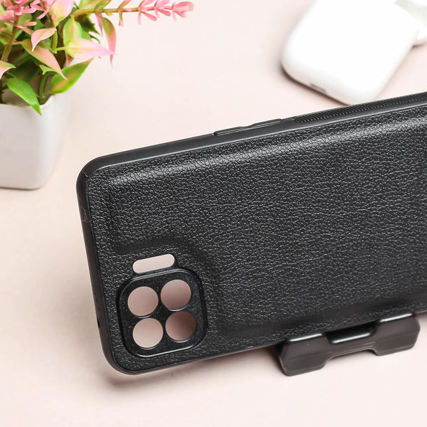 Raised Edges Black Leather Case for Oppo F17 Pro