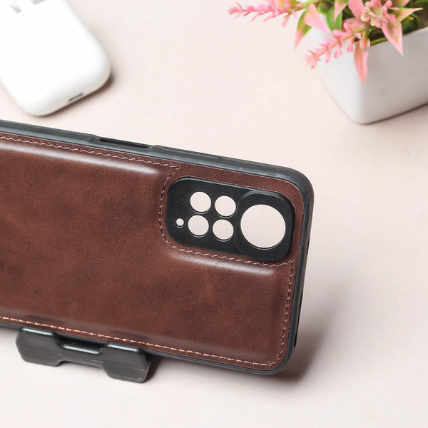 Raised Edges Dark Brown Leather Case for Redmi Note 11