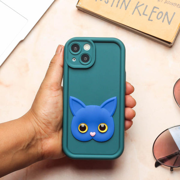 Green Cute Cat Silicone case for Apple iphone 15