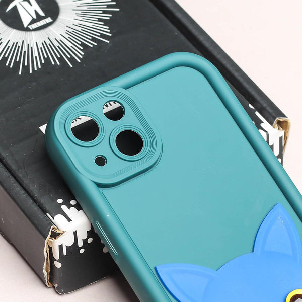 Green Cute Cat Silicone case for Apple iphone 15