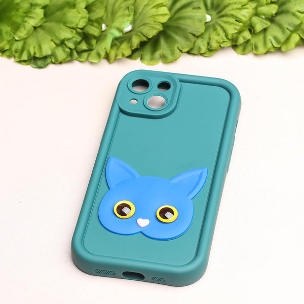 Green Cute Cat Silicone case for Apple iphone 15