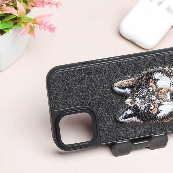 Black Leather Brown Fox Ornamented for Apple iPhone 14 Plus