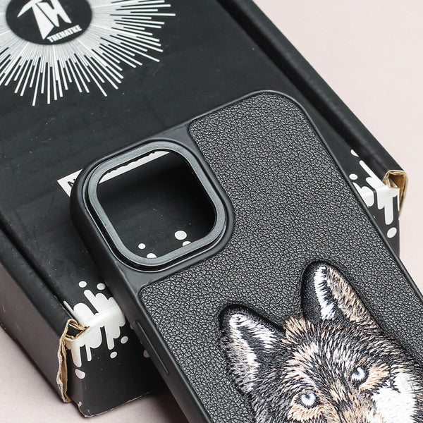 Black Leather Brown Fox Ornamented for Apple iPhone 15