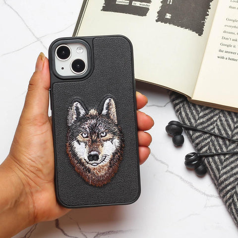 Black Leather Brown Fox Ornamented for Apple iPhone 14