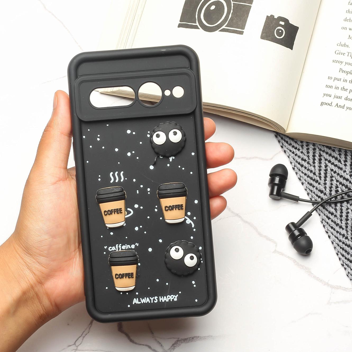 Black COFFEE (ALWAYS HAPPY) Silicone case for Google Pixel 7 Pro