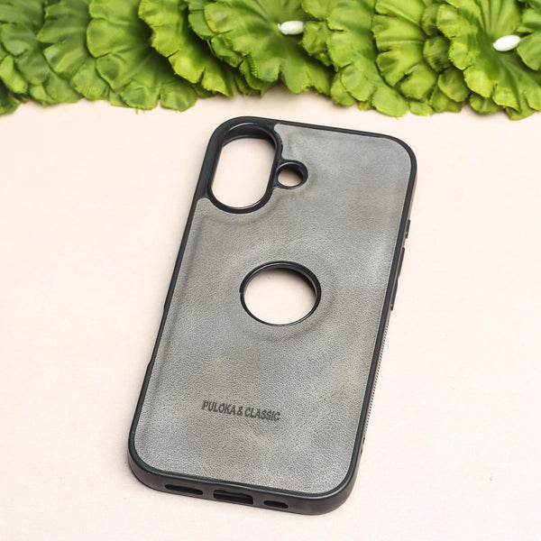 Grey Classic Leather Case for Apple Iphone 16