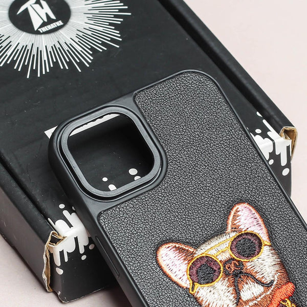 Black Leather Bulldog Ornamented for Apple Iphone 14