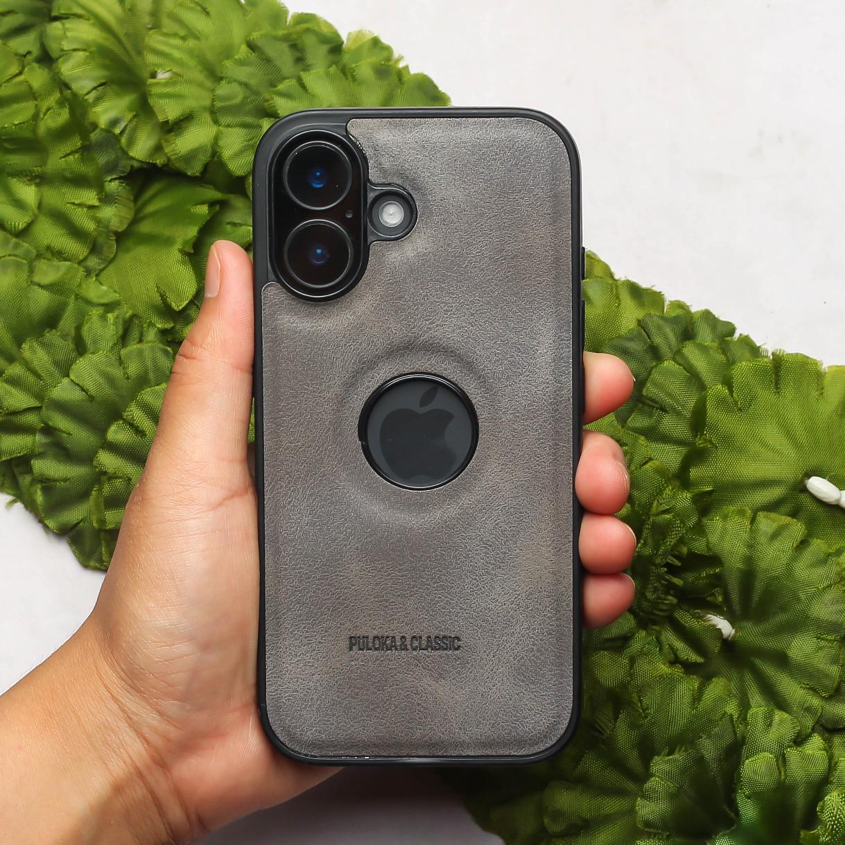 Grey Classic Leather Case for Apple Iphone 16