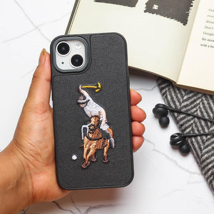 Black Leather Horse rider Ornamented for Apple iPhone 13