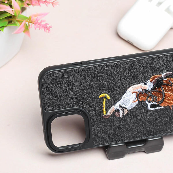 Black Leather Horse rider Ornamented for Apple iPhone 14 Plus