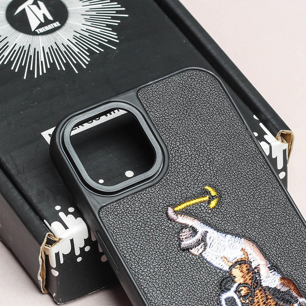 Black Leather Horse rider Ornamented for Apple iPhone 15 Plus