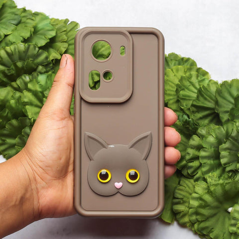 Dark Brown Cute Cat Silicone case for Oppo Reno 11