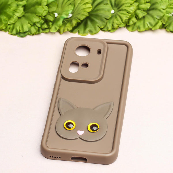 Dark Brown Cute Cat Silicone case for Oppo Reno 11