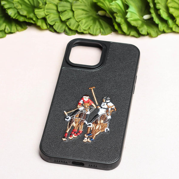 Black Leather Dual Horse rider Ornamented for Apple iPhone 15 Pro