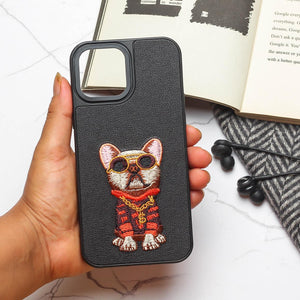 Black Leather Bulldog Ornamented for Apple Iphone 13 pro