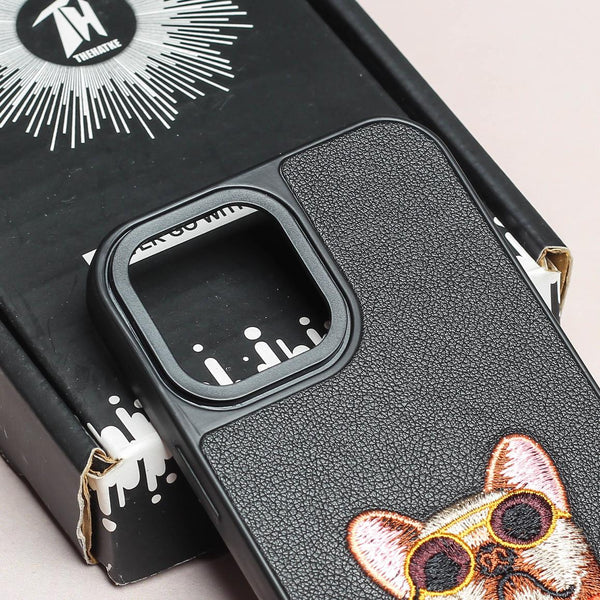 Black Leather Bulldog Ornamented for Apple Iphone 14 Pro Max