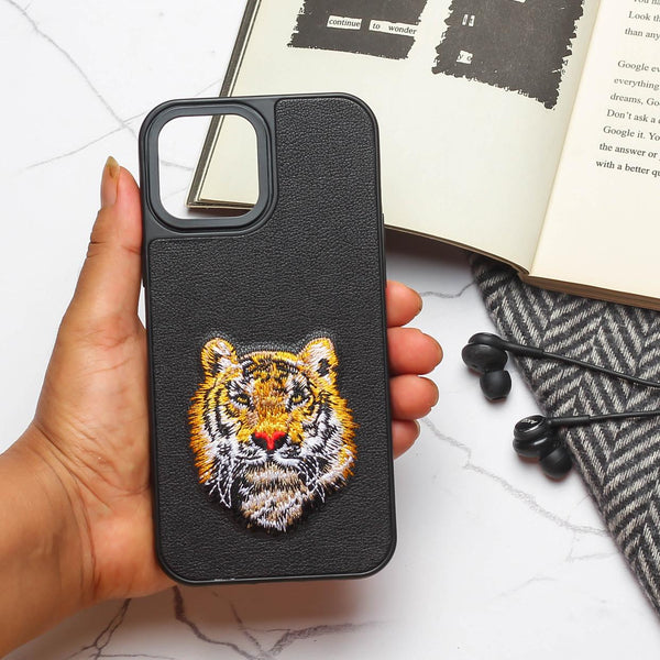 Black Leather Yellow Lion Ornamented for Apple iPhone 13 Pro