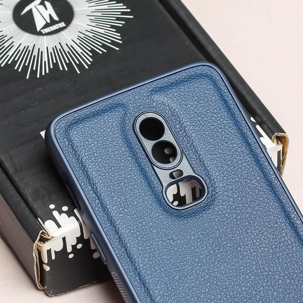 Raised Edges Dark Blue Leather Case for Oneplus 6