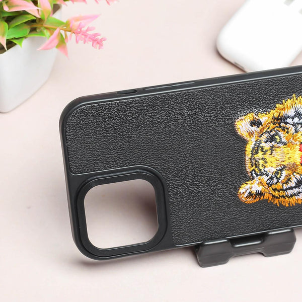 Black Leather Yellow Lion Ornamented for Apple iPhone 14 Pro Max