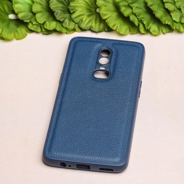 Raised Edges Dark Blue Leather Case for Oneplus 6