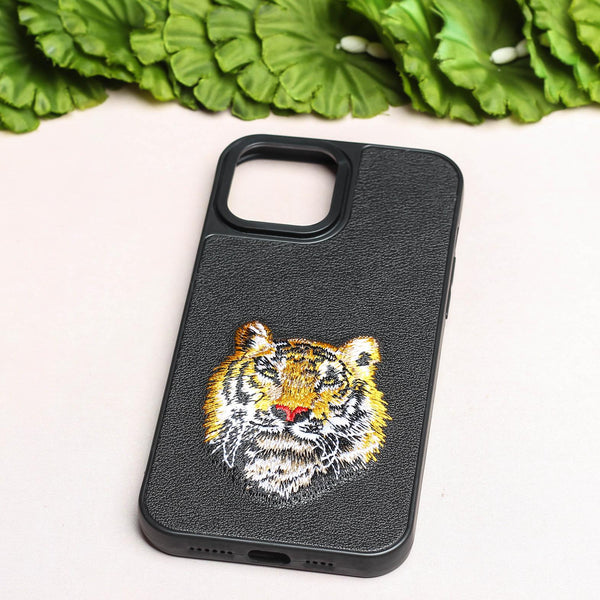 Black Leather Yellow Lion Ornamented for Apple iPhone 13 Pro