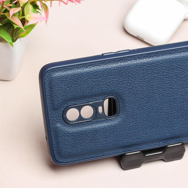 Raised Edges Dark Blue Leather Case for Oneplus 6