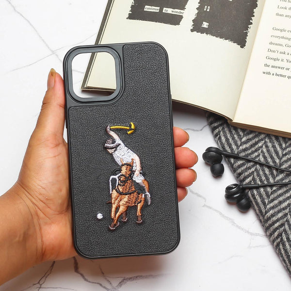 Black Leather Horse rider Ornamented for Apple iPhone 13 pro