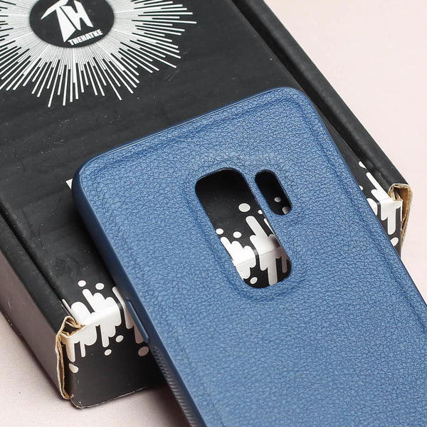 Raised Edges Dark Blue Leather Case for Samsung S9 Plus