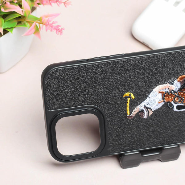 Black Leather Horse rider Ornamented for Apple iPhone 13 pro