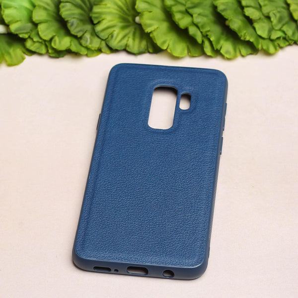 Raised Edges Dark Blue Leather Case for Samsung S9 Plus