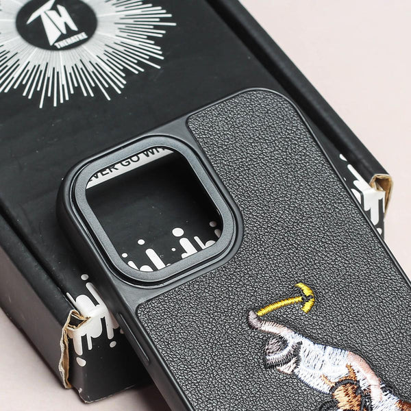 Black Leather Horse rider Ornamented for Apple iPhone 15 Pro