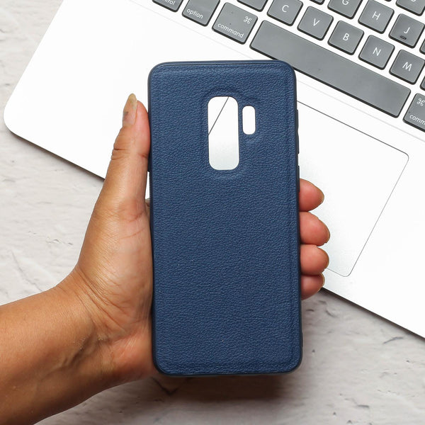 Raised Edges Dark Blue Leather Case for Samsung S9 Plus