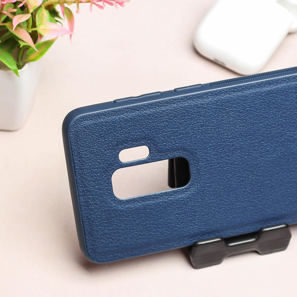 Raised Edges Dark Blue Leather Case for Samsung S9 Plus