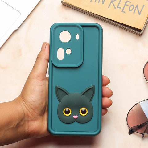 Dark Green Cute Cat Silicone case for Oppo Reno 11