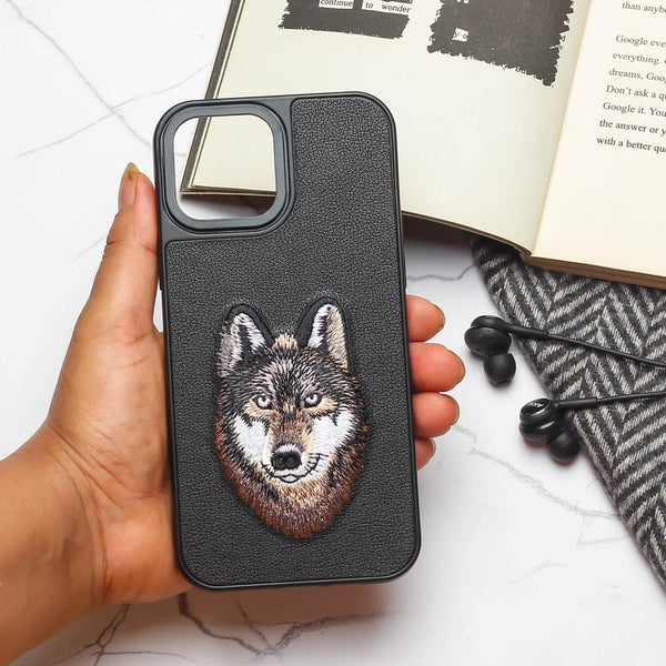 Black Leather Brown Fox Ornamented for Apple iPhone 15 Pro