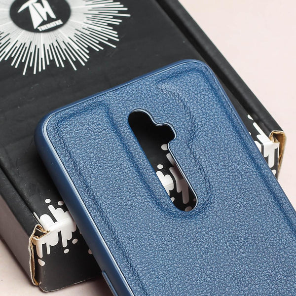 Raised Edges Dark Blue Leather Case for Oppo Reno 2F