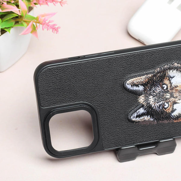 Black Leather Brown Fox Ornamented for Apple iPhone 15 Pro