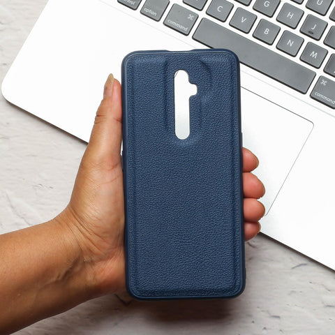 Raised Edges Dark Blue Leather Case for Oppo Reno 2F