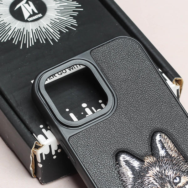 Black Leather Brown Fox Ornamented for Apple iPhone 13 Pro