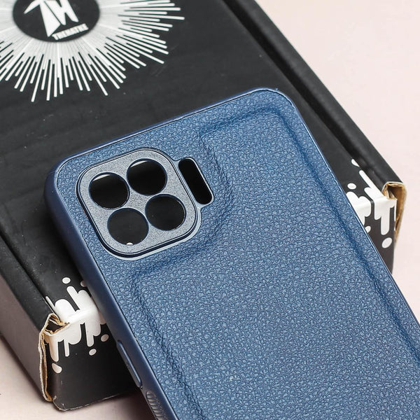 Raised Edges Dark Blue Leather Case for Oppo F17 Pro