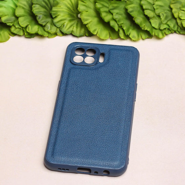 Raised Edges Dark Blue Leather Case for Oppo F17 Pro