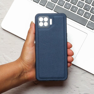 Raised Edges Dark Blue Leather Case for Oppo F17 Pro