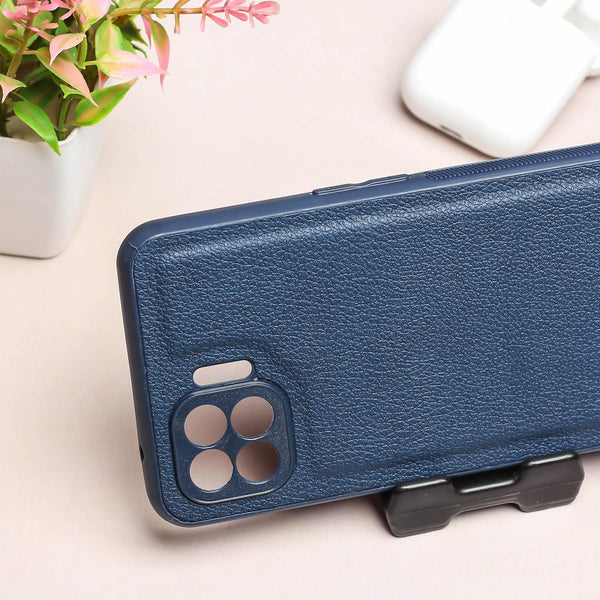 Raised Edges Dark Blue Leather Case for Oppo F17 Pro