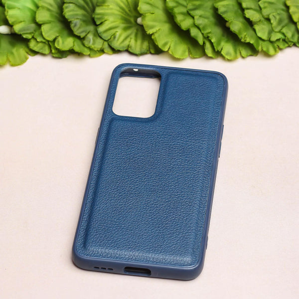 Raised Edges Dark Blue Leather Case for Oppo Reno 6