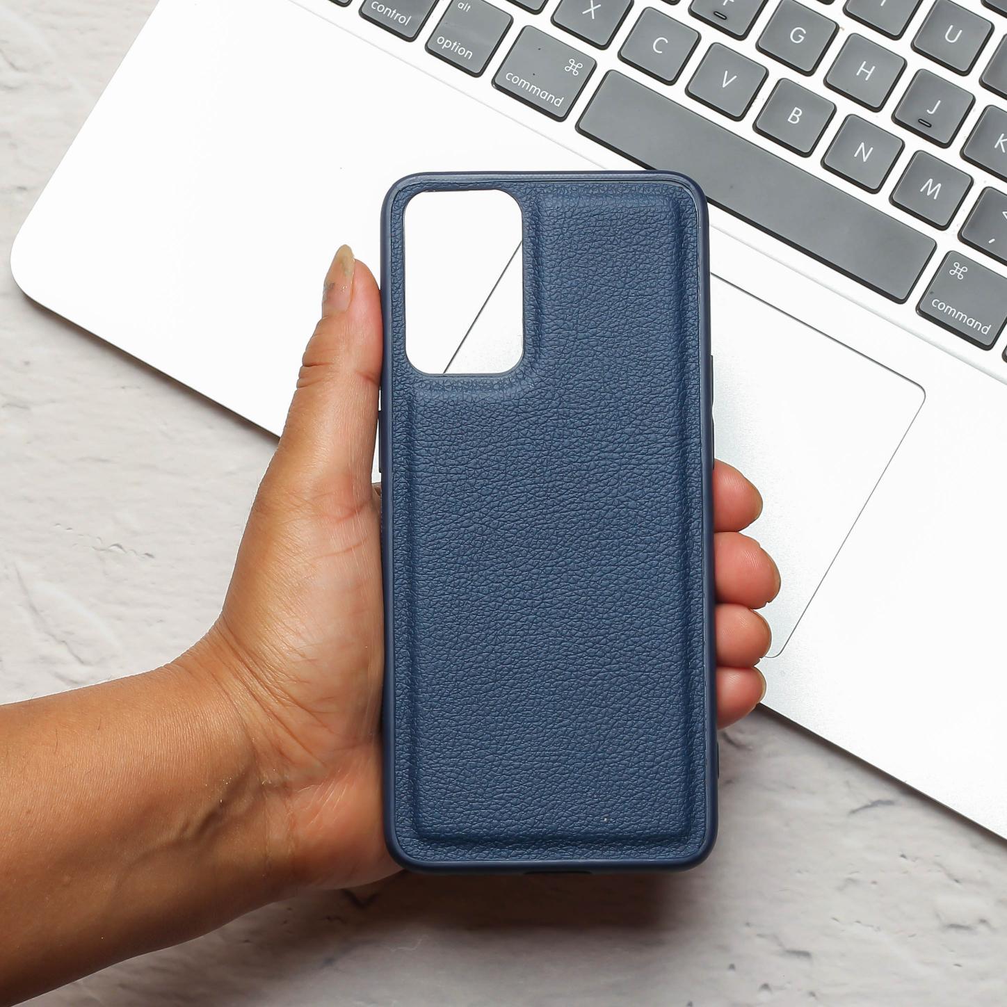 Raised Edges Dark Blue Leather Case for Oppo Reno 6