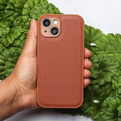 Raised Edges Brown Leather Case for Apple Iphone 15
