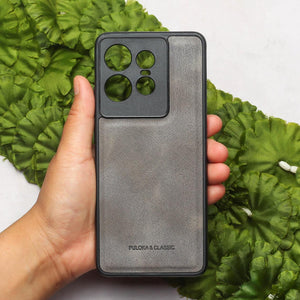 Grey Classic Leather Case for Motorola Edge 50 Pro