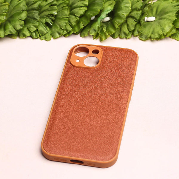 Raised Edges Brown Leather Case for Apple Iphone 15