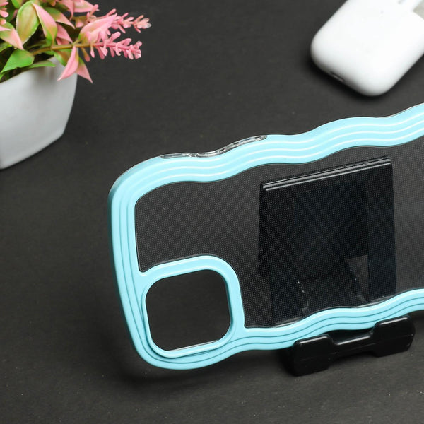 Light Blue Zig Zag Frame  Silicon Case for Apple Iphone 14 Pro Max