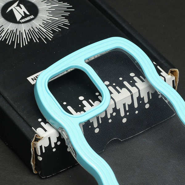 Light Blue Zig Zag Frame  Silicon Case for Apple Iphone 14 Pro Max